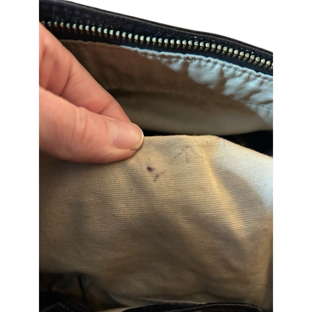 Tory Burch Black Glazed Distressed Leather Shoulder Tote Hobo Bag Gold Trim - Picture 10 of 14